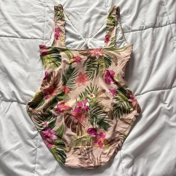 Womens Floral Pink Green One Piece Bikini Swimsuit Summer Beach Resortwear - Picture 7 of 8